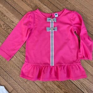 Janie and Jack girls pink top size 7 nautical stripe ribbon bow